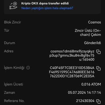 Okx Borsasından Paribu'ya Gönderdiğim Atom Coinler Hesabıma Geçmedi