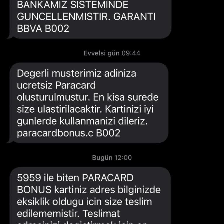 Garanti BBVA Garanti Paracard Bonus Eksik Adres Hatası