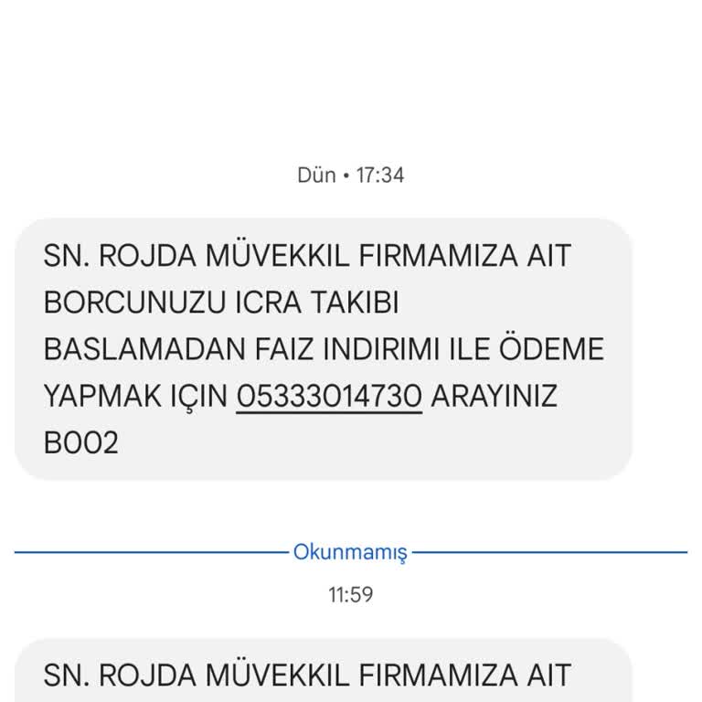 Metka Hukuk SMS İle Borç Mesajı Gönderiyor