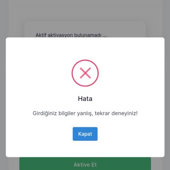 Pegem Aktivasyon Kodu Yanlış Uyarısı