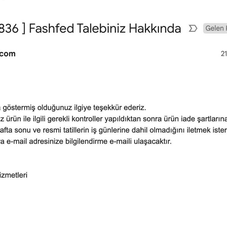FashFed Fash Fed İade Ücretlerini Yatırmıyor.