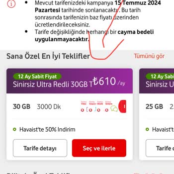 Vodafone Yüksek Tarife Ücreti