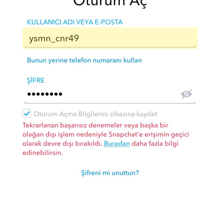Snapchat Hesabına Giriş Yapamıyorum