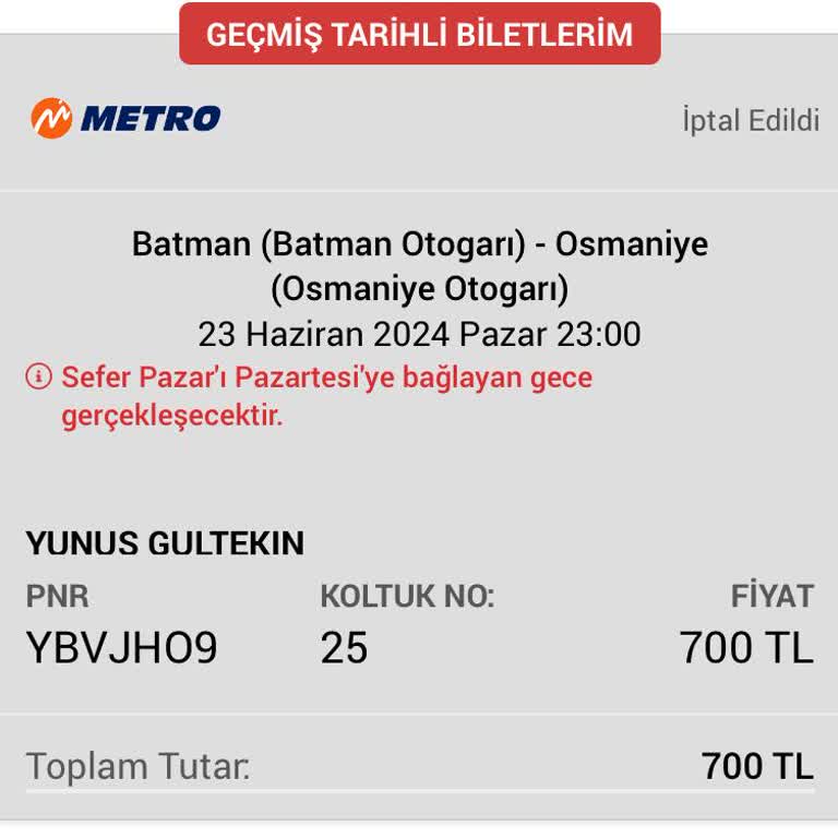 Metro Turizm Obilet Mağdurluğu Para İadesi