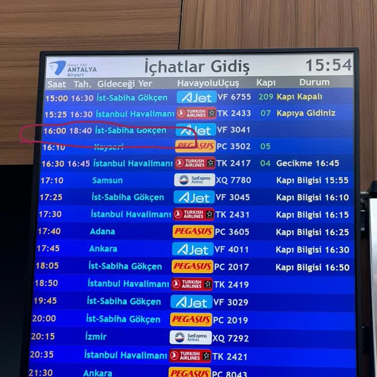 Ajet (Anadolu Jet) Nedensiz 2.40 Dakika Rötar Antalya-Sabiha Gökçen