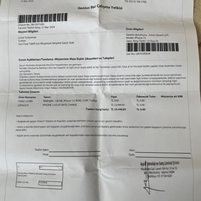 iPhone Telefonumu Yenisiyle Değişimini Talep Ediyorum