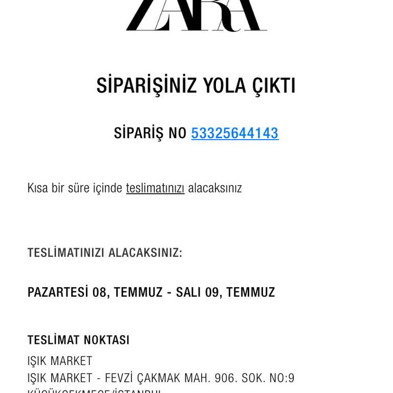Zara Teslimat Noktası Işık Market!