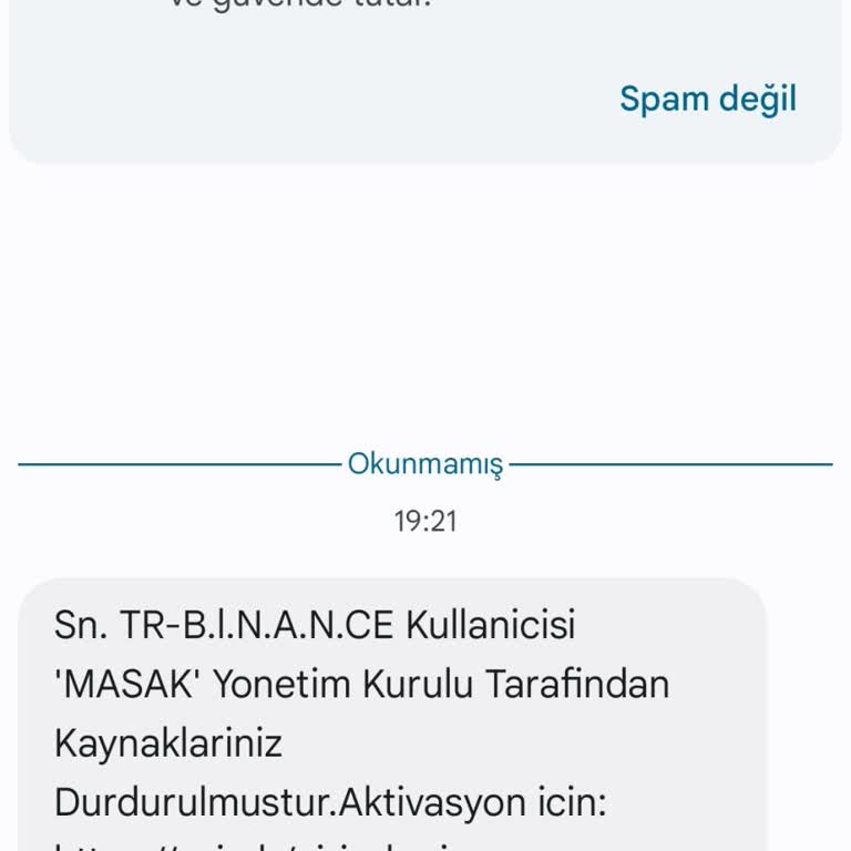 Binance TR-B. İ. N. A. N. C. E Adı Altında Gelen Mesaj Hk.