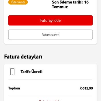 Vodafone Bilgim Ve Onayım Olmadan 212TLlik Faturayı Tam3 Katı 600YAPTI