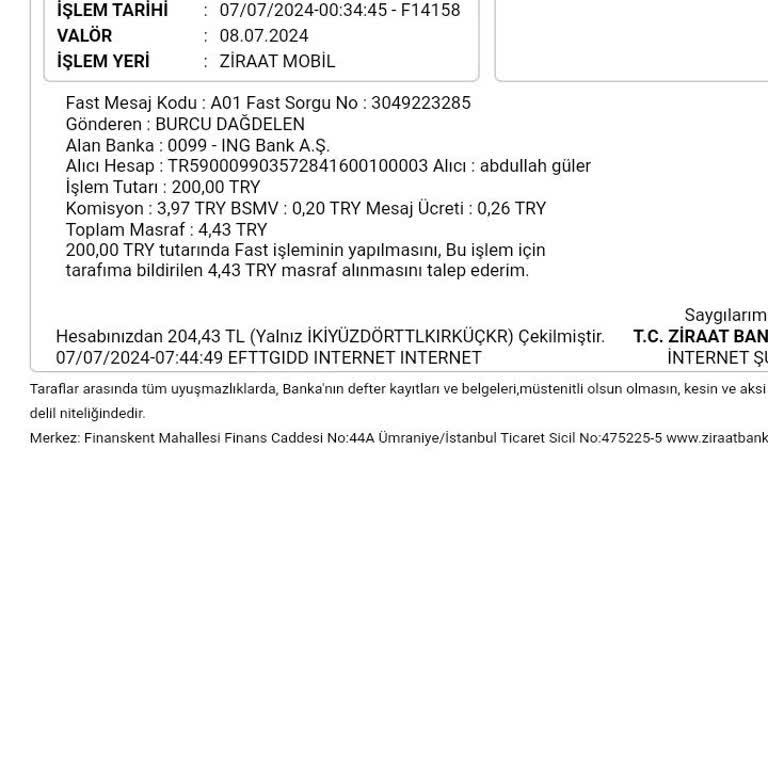 Davegas Havale EFT Yaptım Hesaba Geçmedi Param