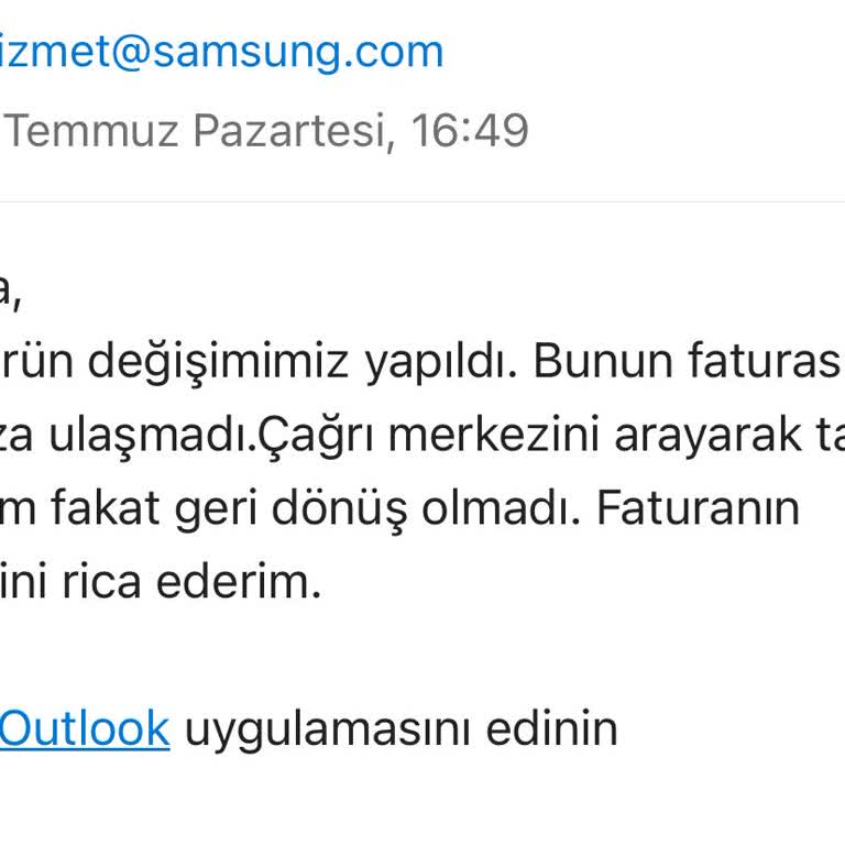 Samsung TV Değişim Faturamız Gönderilmiyor
