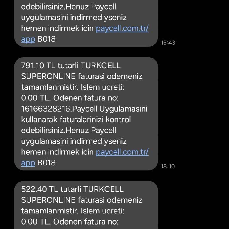 Paycell Alakasız Fatura Mesajları. İzinsiz Gönderim.