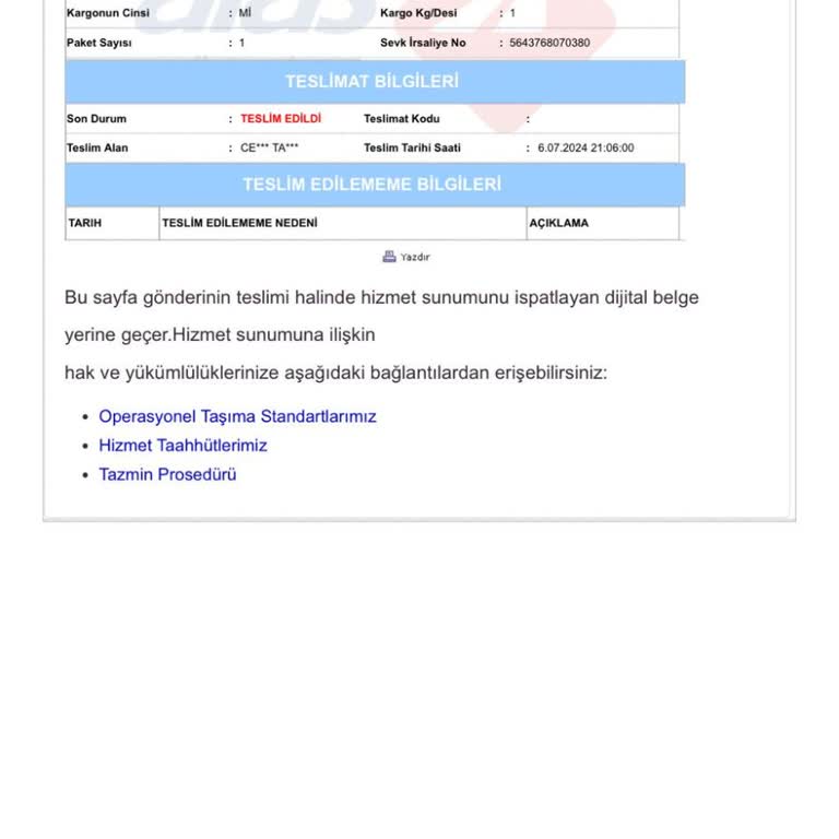Aras Kargo Kargom Ortada Yok