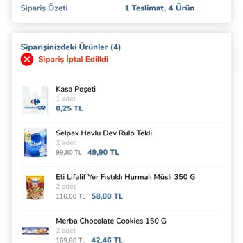 Carrefour SA Siparişimi İptal Etmişler Habersiz