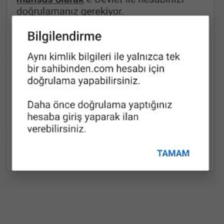 Sahibinden.com Hesap Doğrulama Hatası