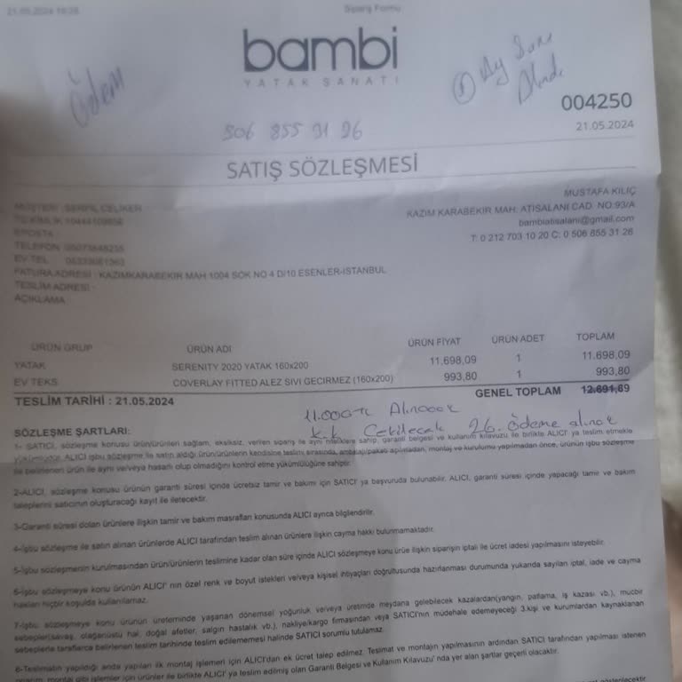 Bambi Yatak Siparişim Teslim Edilmedi