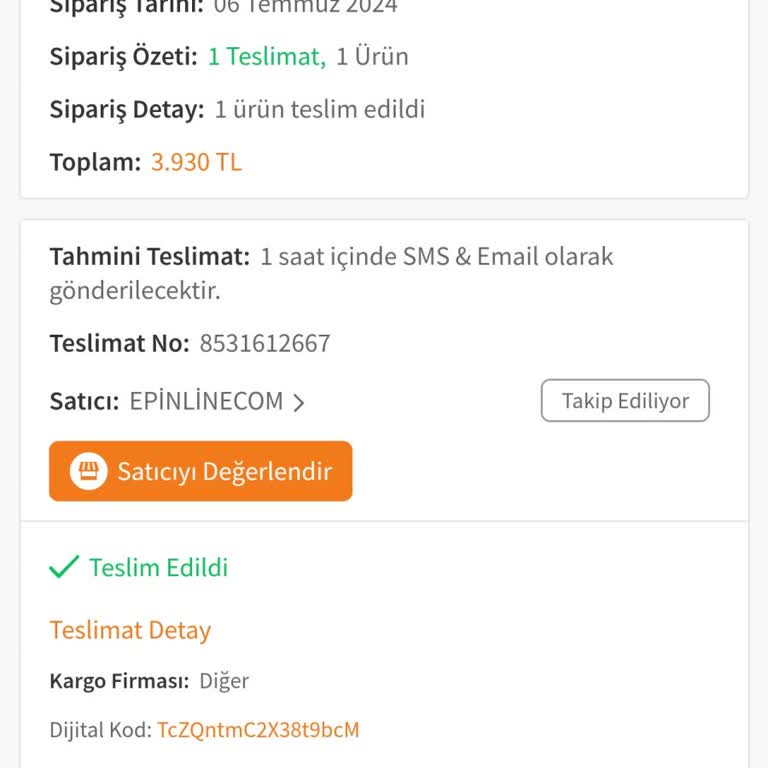 Trendyol E-pin Göndermiyor