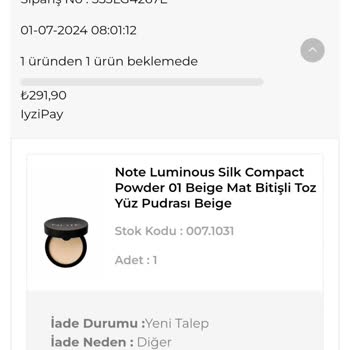 Note Cosmetics Note Para İadesi Yapmadı