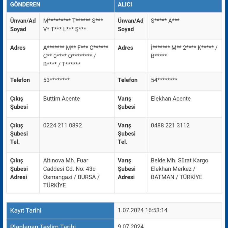 Sürat Kargo Kargo Teslim Edilmemesi