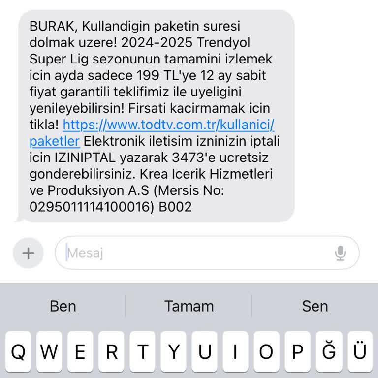 TOD Tv Tod Kendi Gönderdiği Mesaj İle Linke Tıklayıp Paket Alamıyorum