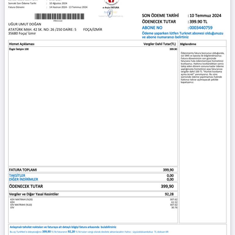 TurkNet Faturası Her 3 Ay Bir Zamlanması Hakkında.