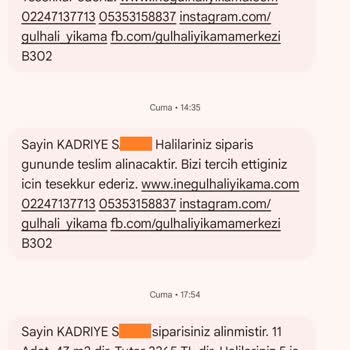 Beyaz Gül Halı Yıkama (Bursa) Yani Bana Gönderdikleri Mesajı Bile İnkar Eden Bir Firma Bu Kadarı Pes