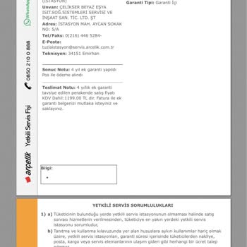 Arçelik Servis Hizmeti Sıfır