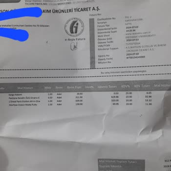 Watsons Bilgim Dışında Kesilen Ücret