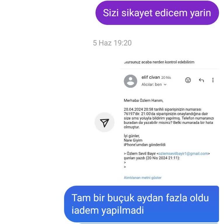Nare Giyim Para İadem Yapılmadı