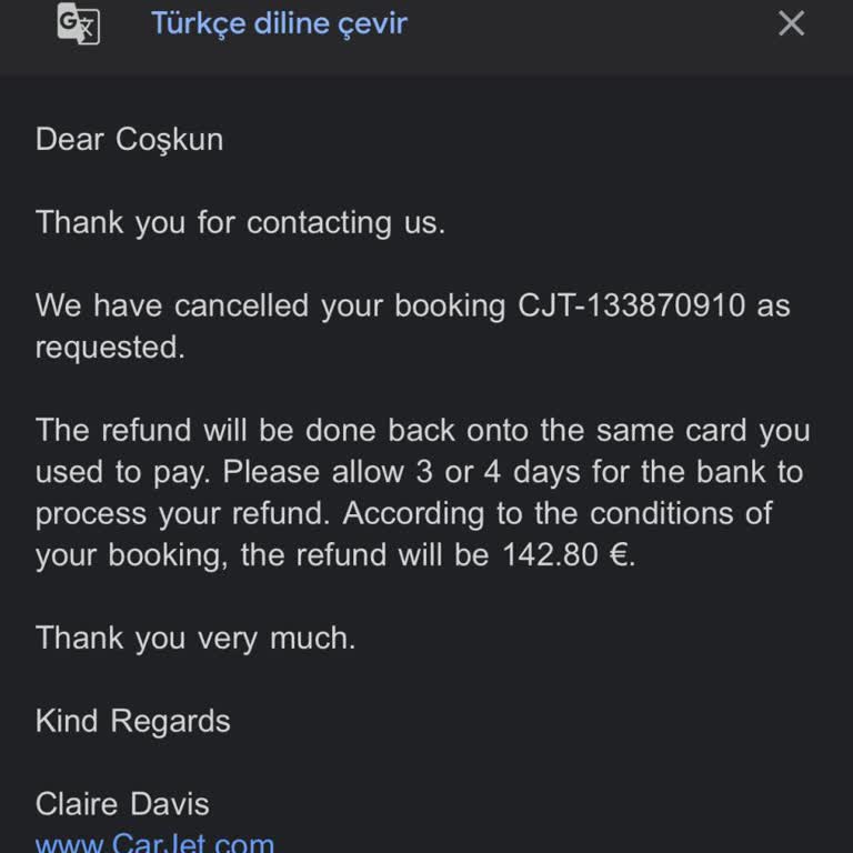 Carjet İptal Ödemesi Hala Yatırılmadı.