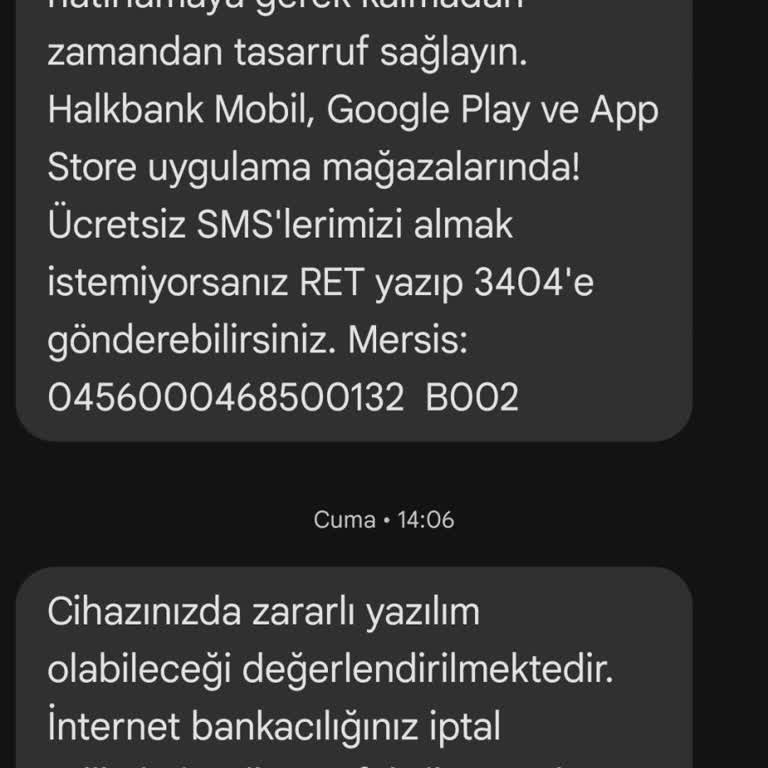 Halkbank Zararlı Yazılım Mesajı
