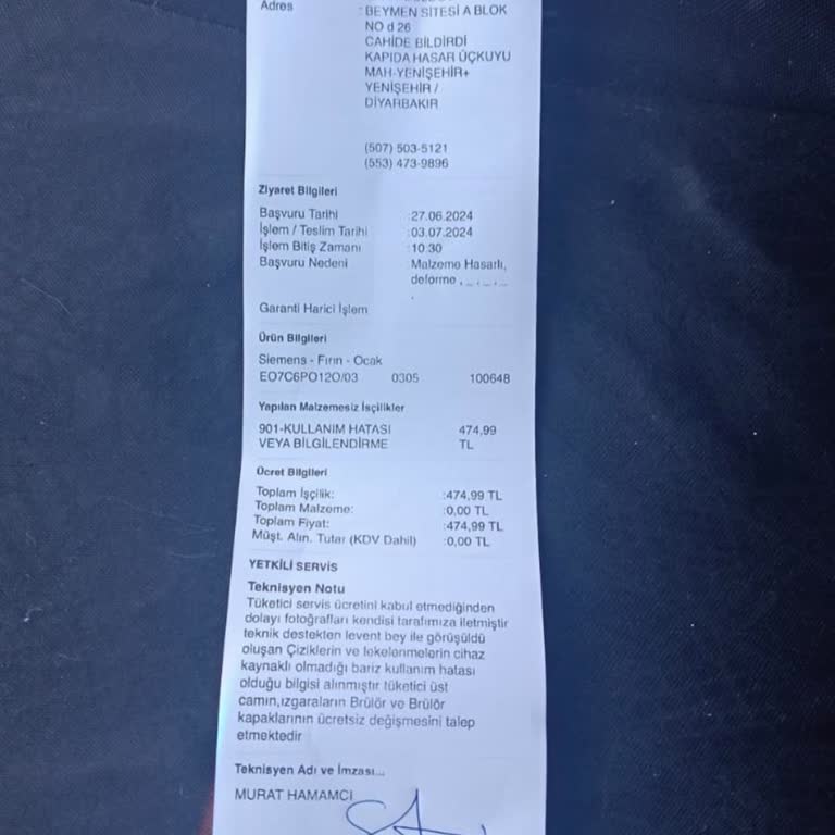 Siemens Ev Aletleri 1 Yılı Dolmamış Ürüne Servis Parası Ödemek İstemiyorum