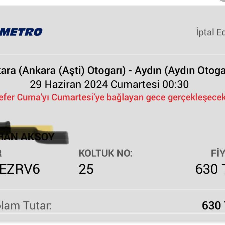 Obilet Ücret İadesi İstiyorum