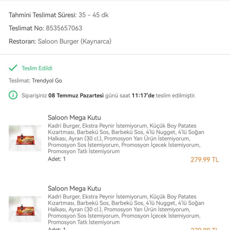 Saloon Burger Eksik Ürün Yolluyorlar