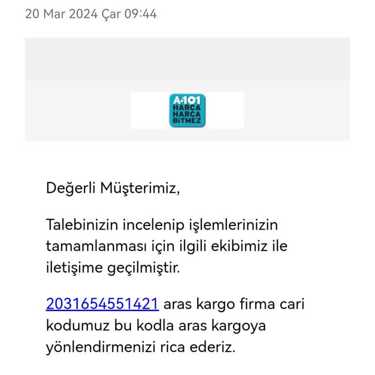 A101 Tiamob Marka Aras Kargo. Çalışma Masası Ücret İadesi