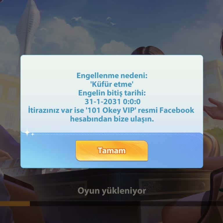 101 Okey VIP 101 Okey Sebepsiz Engelleme