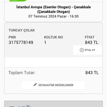 Seyahat Mağduru (firma Adı Kamil Koç) Esenler Otogarı-Çanakkale Otogar