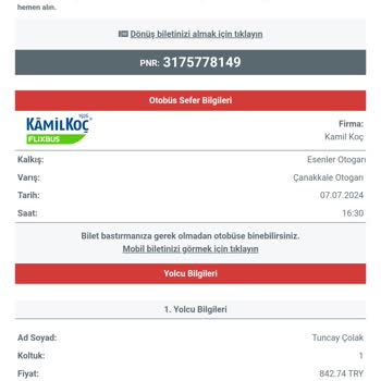 Seyahat Mağduru (firma Adı Kamil Koç) Esenler Otogarı-Çanakkale Otogar