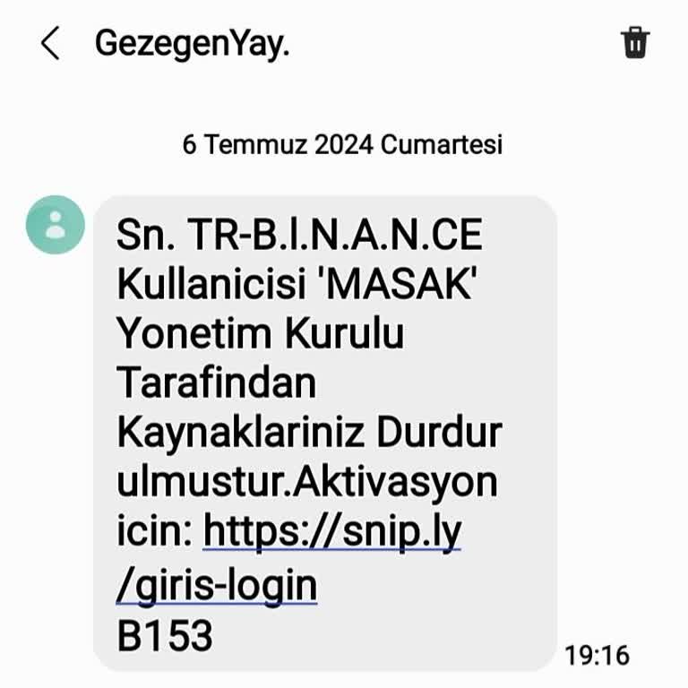 GEZEGENYAY (SMS) MASAK Kaynaklarınızı Dondurdu Mesajı.