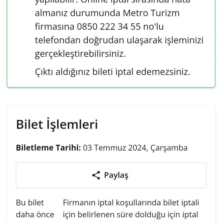 Enuygun.com Metro Turizm Bilet İadesi Gelmedi