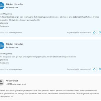 İncehesap Garantili Ürün İçin Değişim Yapmıyor