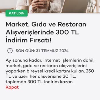Akbank 250₺ Üzeri Market Gıda Restoran Alışverişe 30₺ İndirim Yapılmadı!