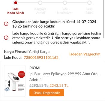 @Trendyol @riomi Bozuk Ürün 8. Günde Kabul Edilmiyor İletişim Yok