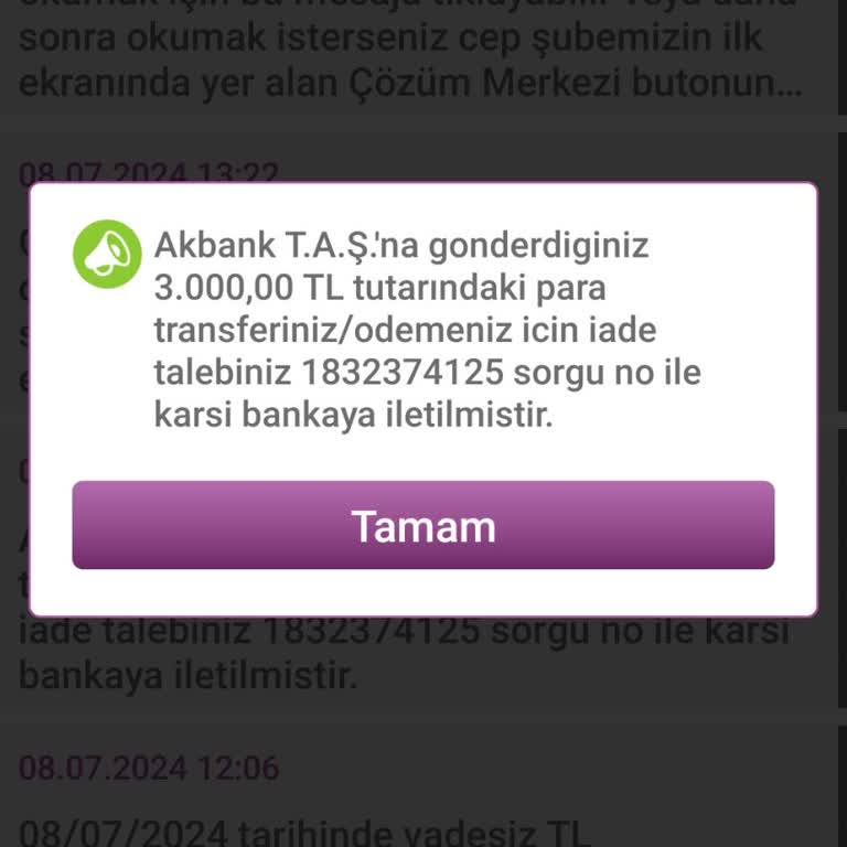 Akbank İşlem İptal Olduğu Halde Paramı İade Etmedi.