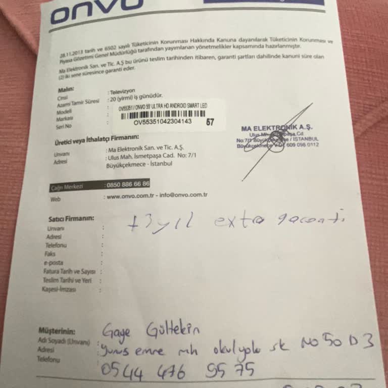 Onvo Azami Tamir Süresi Doldu Ürünüm Hala Yok