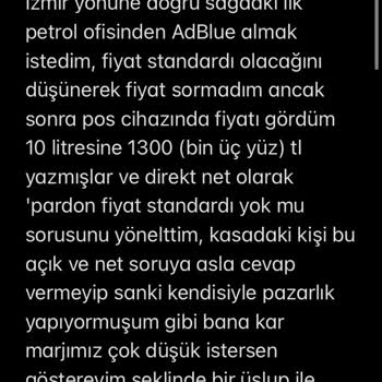 Petrol Ofisi Çeşme'de AdBlue (lahmacun) Fiyatı Ve Sonrası