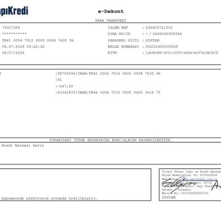 Yapı Kredi Bankası Yky Yatırım Hesabına Aktarılan Para