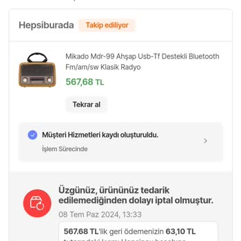 Hepsiburada Tedarik Edilmeyen Ürün Satıyor.