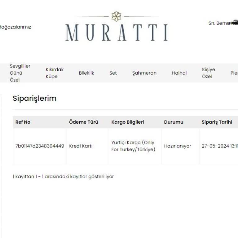 İzmir Muratti Kuyumculuk - Gönderilmeyen Sipariş