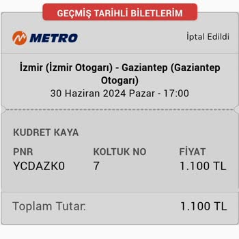 Obilet İptal Olan Biletlerimin İadesini Talep Ediyorum.